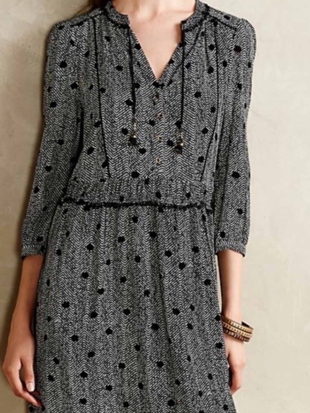 Anthropologie Maeve Galan Dress Patterned Casual Midi Long Sleeve Dress Small